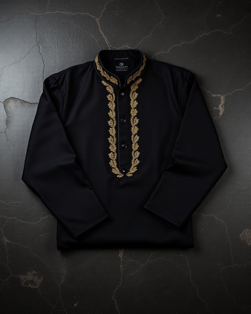 Black panjabi with gold embroidery